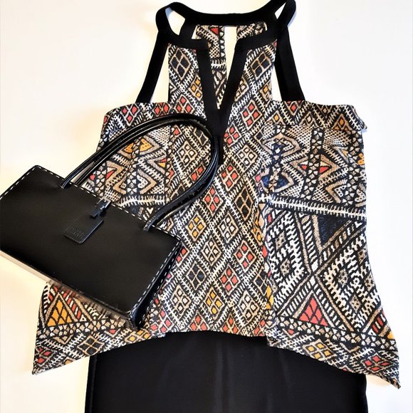 BCBGMaxAzria  BLACK STRAPS ASYMMETRICAL FLOWY CUT OUT TANK TOP - Picture 12 of 14